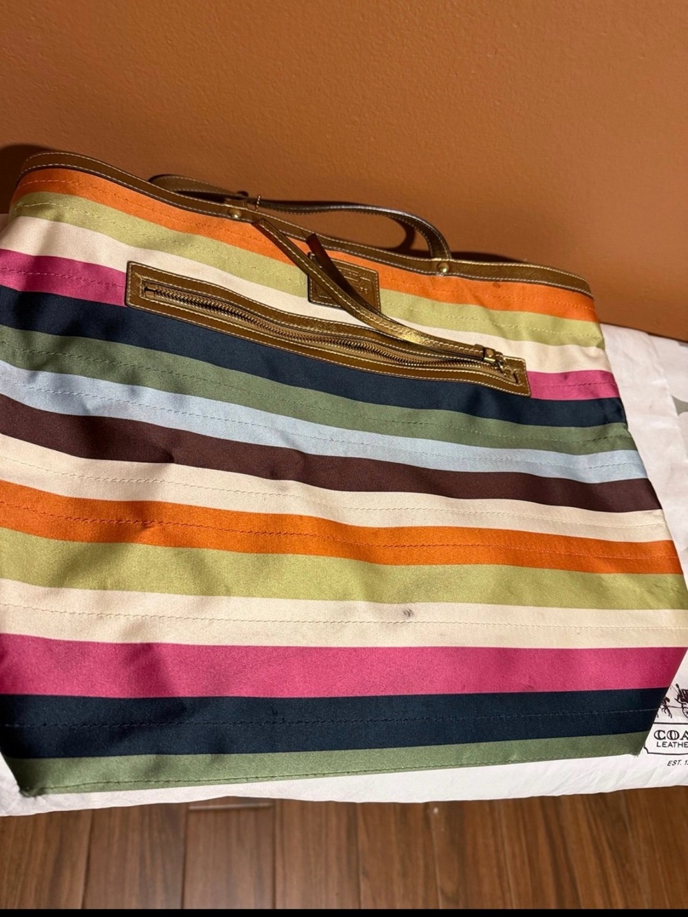 Vintage Coach Colorful Striped Tote Bag with Pouch - Picture 6 of 12